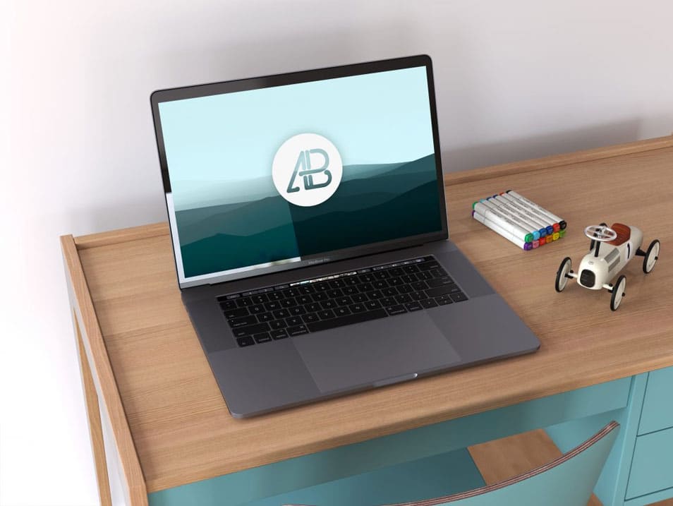 Realistic Space Grey Macbook Pro with Touch Bar Mockup 2 Realistic Space Grey Macbook Pro with Touch Bar Mockup