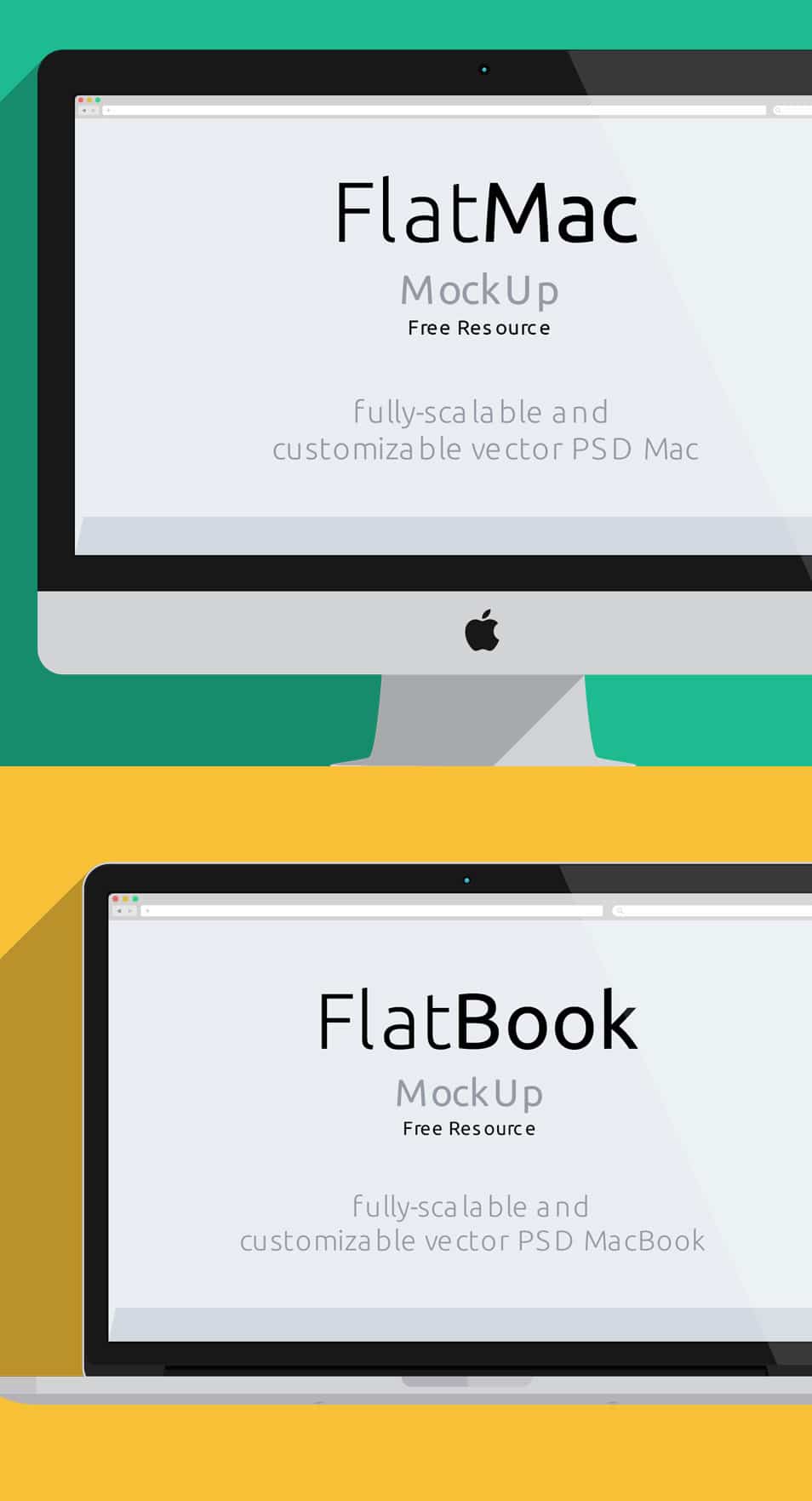 iMac & Macbook PSD Flat Mockup 2 iMac & Macbook PSD Flat Mockup