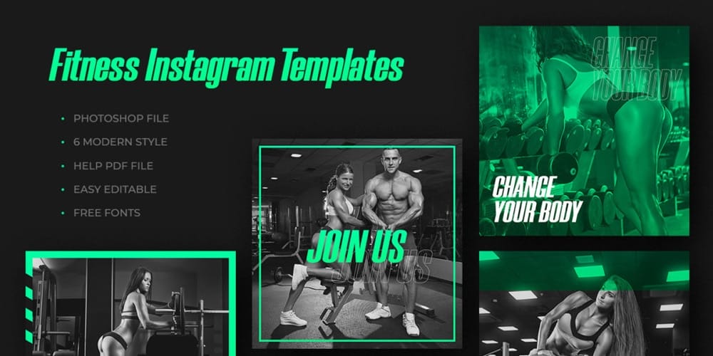 100+ Best Instagram Post Templates to Gain More Followers 233 Fitness Gym Social Templates