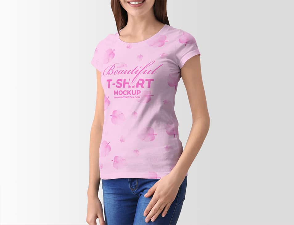 Free Stylish Young Woman T-Shirt Mockup 2 Free Stylish Young Woman T-Shirt Mockup