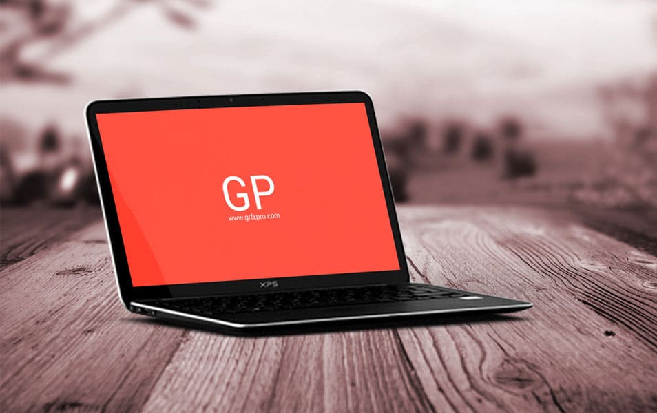 Laptop on Wood Mockup 2 Laptop on Wood Mockup