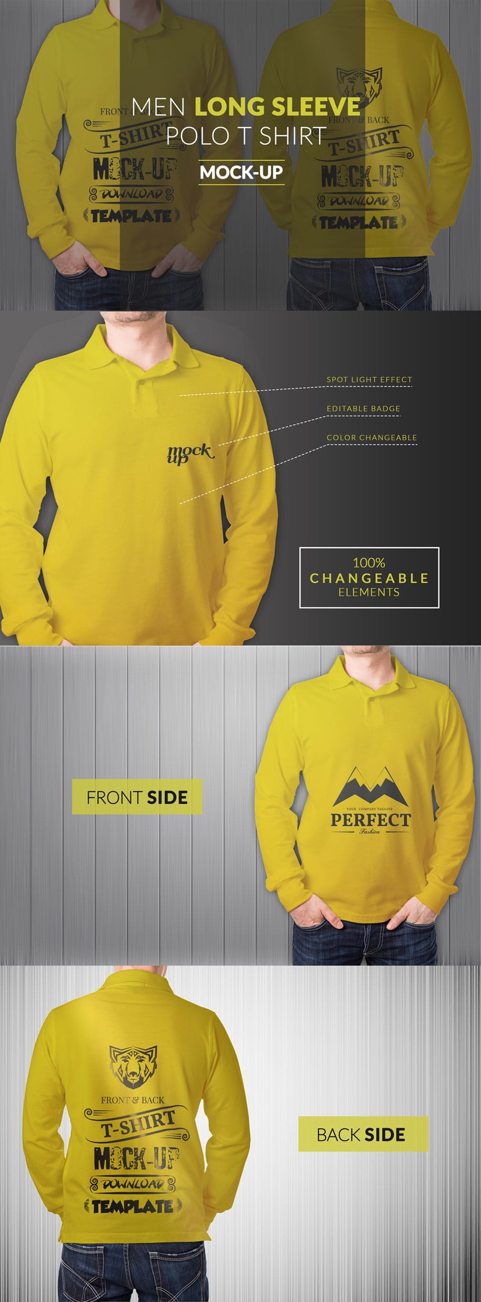 Long Sleeve Men Polo Shirt Mock up PSD 2 Long Sleeve Men Polo Shirt Mock up pSD