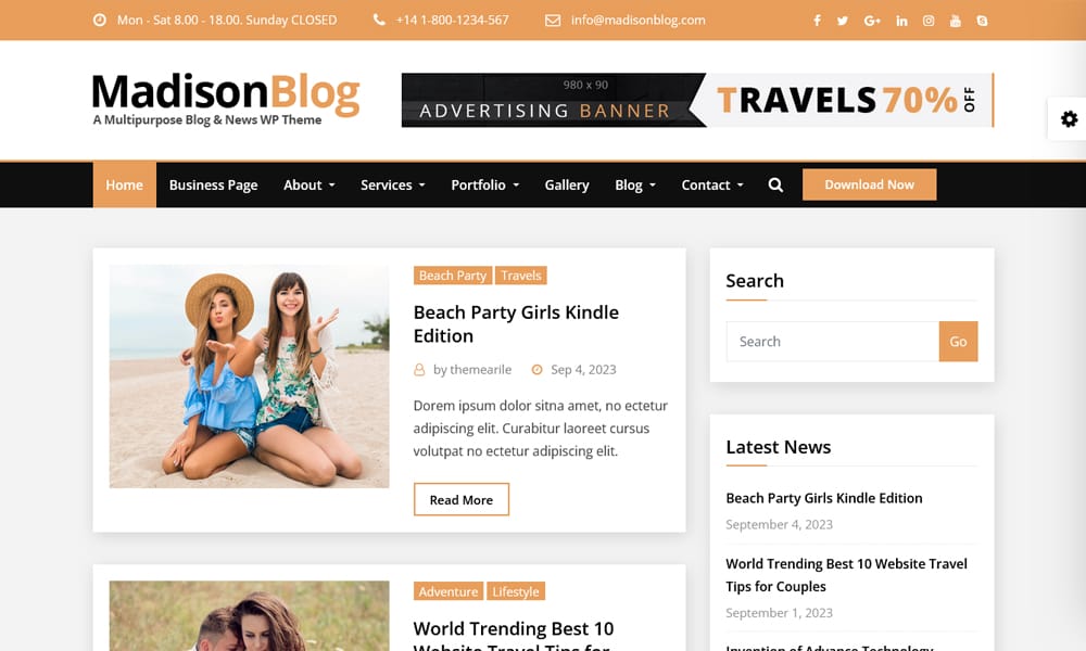 50+ Popular Free Personal Blog WordPress Themes 2024 51 MadisonBlog