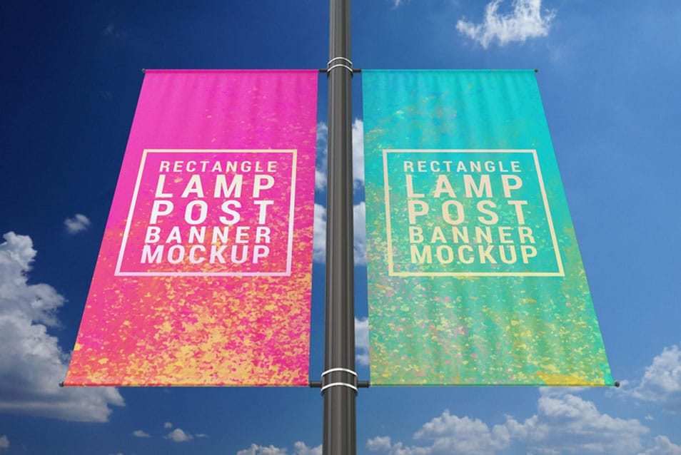 Rectangle Lamp Post Banner Mock-Up 2 Rectangle Lamp Post Banner Mock-Up