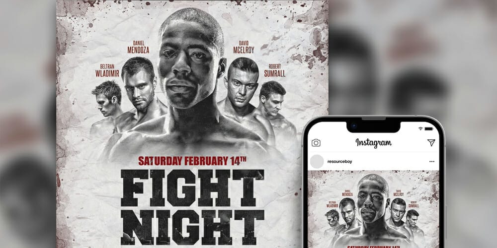 100+ Best Instagram Post Templates to Gain More Followers 298 Retro Border Bold Fight Night Instagram Post Template