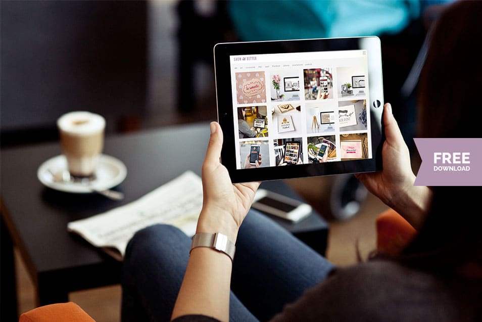 Woman Using iPad at Cafeteria 2 Woman Using iPad at Cafeteria