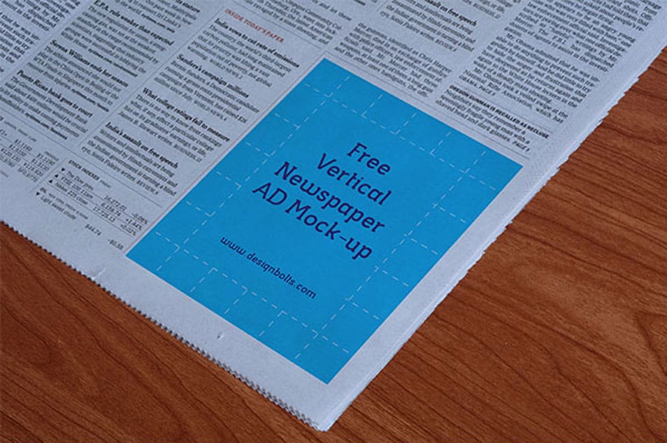 Free Newspaper Vertical Ad Mockup PSD 2 Free Newspaper Vertical Ad Mockup PSD