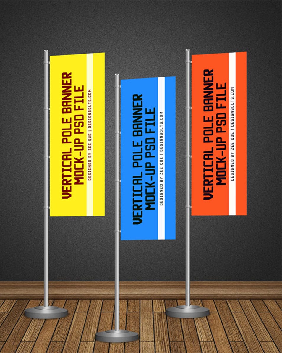 Free POS Vertical Flag / Pole Banner Mock-up PSD 2 Free POS Vertical Flag / Pole Banner Mock-up PSD