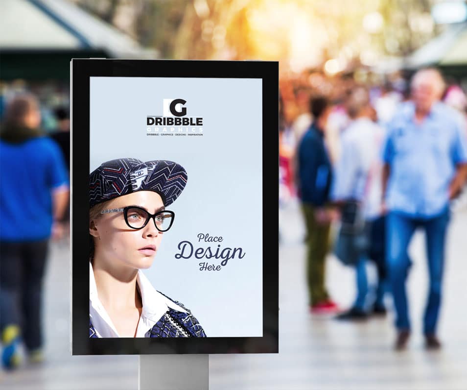 Free Public Place Vertical Billboard Mockup 2 Free Public Place Vertical Billboard Mockup
