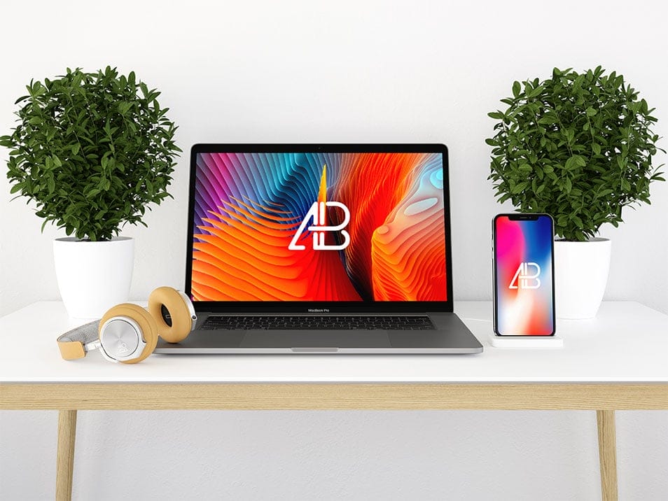 Modern iPhone X and Macbook Pro Mockup 2 Modern iPhone X and Macbook Pro Mockup