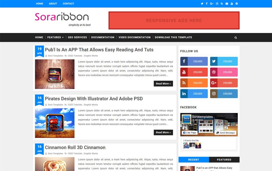300+ Best Free Responsive Blogger Templates 2025 175 Sora Ribbon Responsive Blogger Template