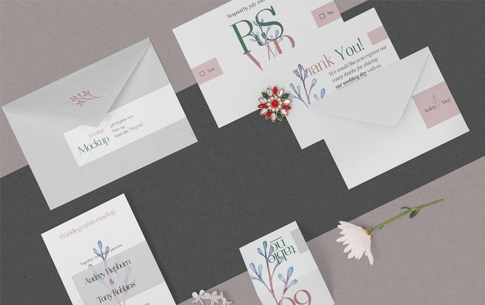 Free Elegant Wedding Stationery Mockup