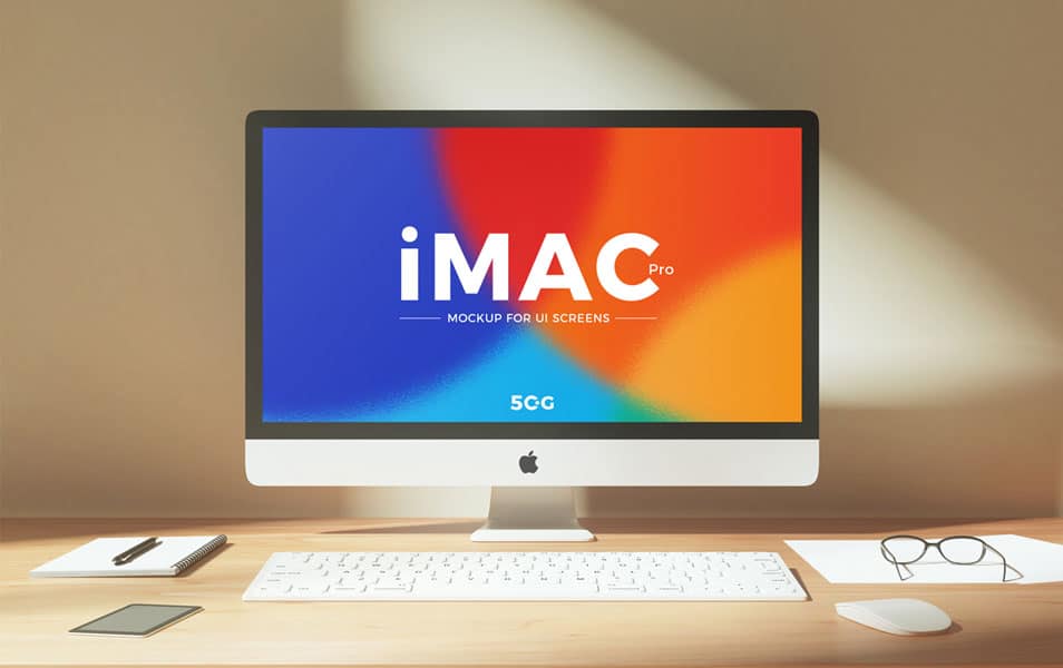 Free Workplace iMac Pro Mockup PSD For UI Screens