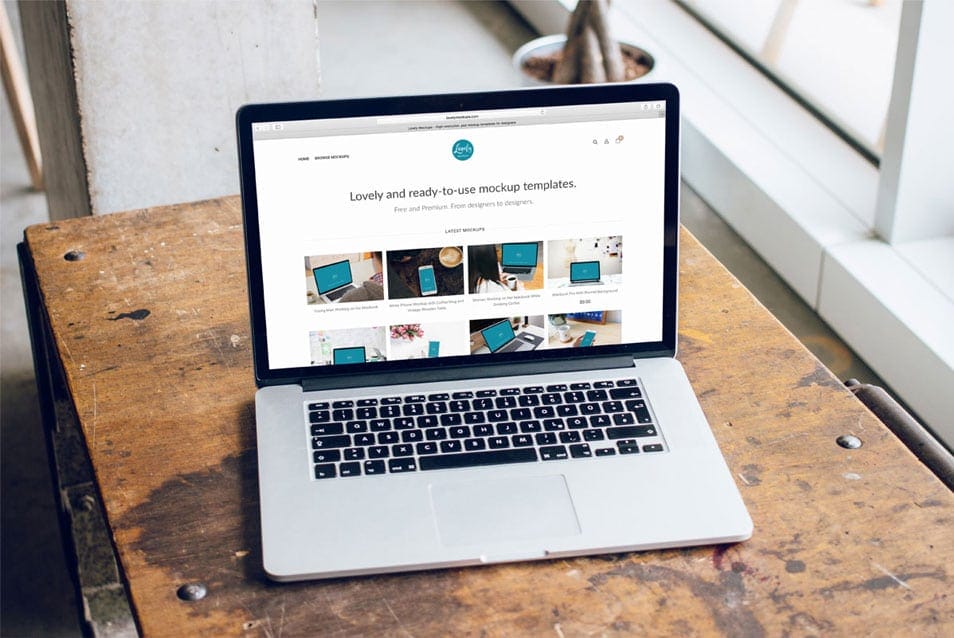 Macbook On Carpenter Desk Mockup 2 Macbook On Carpenter Desk Mockup