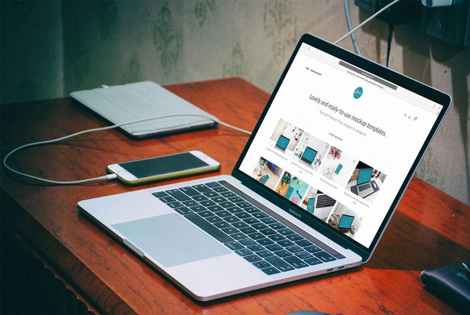 Macbook Pro Mockup On Red Table 2 Macbook Pro Mockup On Red Table