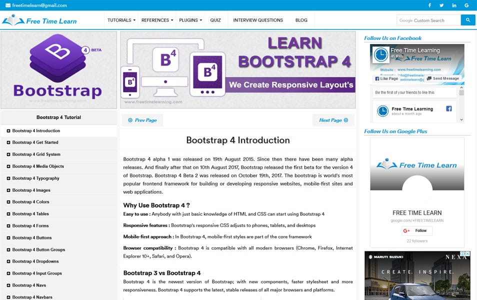 Learn Bootstrap 4 : Tutorials, Courses, Articles, Books & Cheat Sheets 9 Bootstrap 4 Tutorial | Free Time Learning