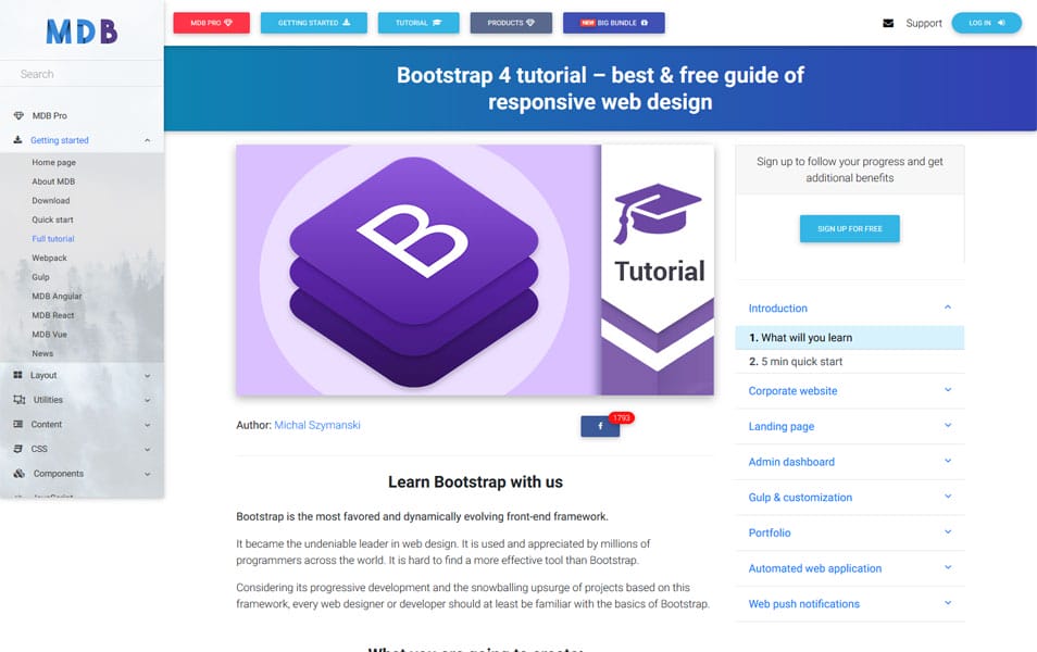 Learn Bootstrap 4 : Tutorials, Courses, Articles, Books & Cheat Sheets 3 Bootstrap 4 Tutorial | MDBootstrap