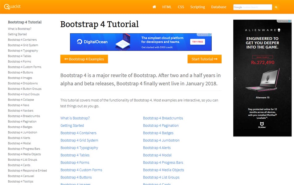 Learn Bootstrap 4 : Tutorials, Courses, Articles, Books & Cheat Sheets 2 Bootstrap 4 Tutorial | Quackit