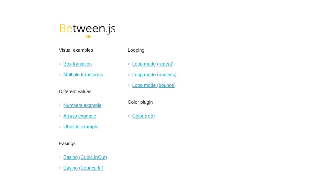 50+ JavaScript Animation Libraries 2026 62 Between.js