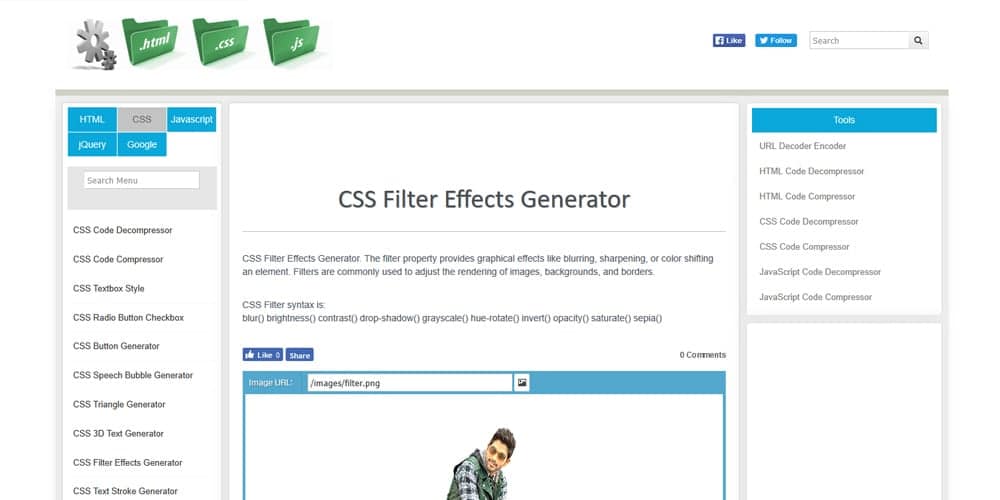 CSS Filter Effects Generator