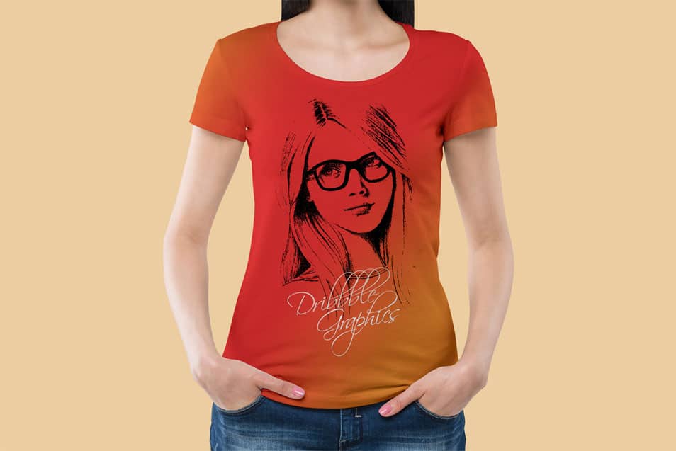 Free Girl Wearing Round Neck T-Shirt Mockup 2 Free Girl Wearing Round Neck T-Shirt Mockup