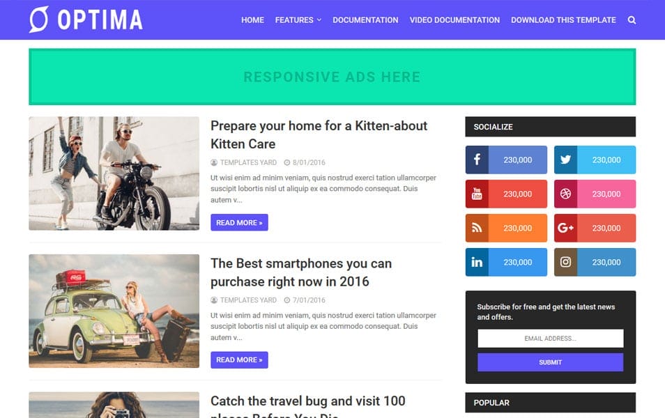 300+ Best Free Responsive Blogger Templates 2025 432 Optima Responsive Blogger Template