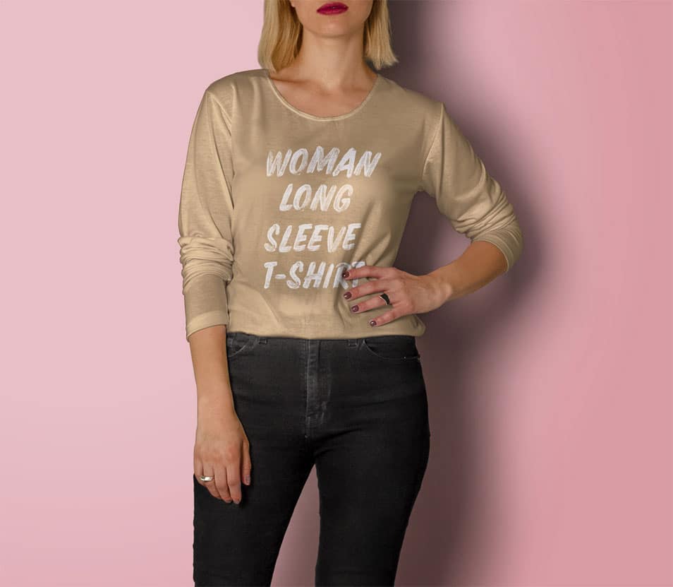PSD Woman Long Sleeve T-Shirt Mockup 2 PSD Woman Long Sleeve T-Shirt Mockup