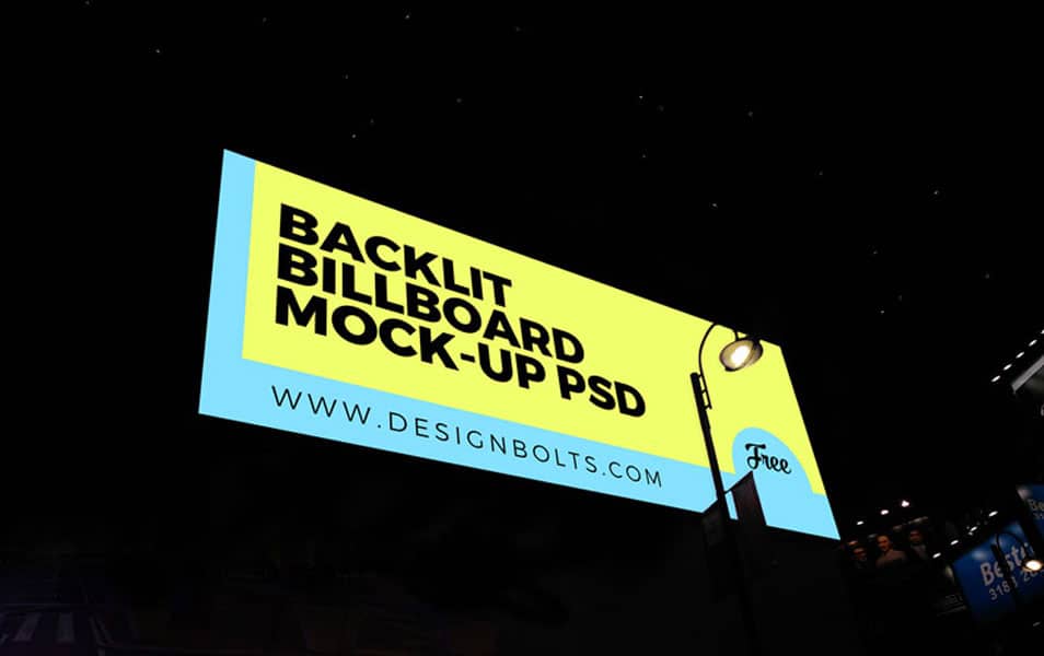 Free Night-view Backlit Billboard Mockup PSD 2 Free Night-view Backlit Billboard Mockup PSD