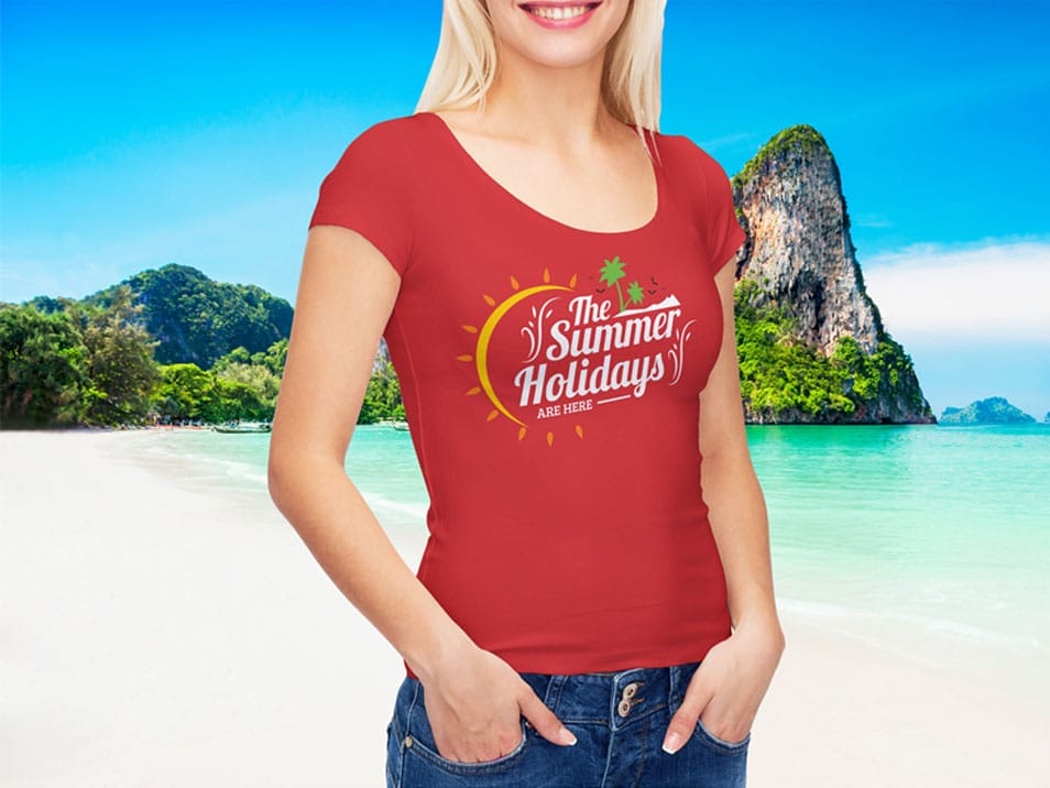 Free Smart Girl Wearing T-Shirt Mockup 2 Free Smart Girl Wearing T-Shirt Mockup