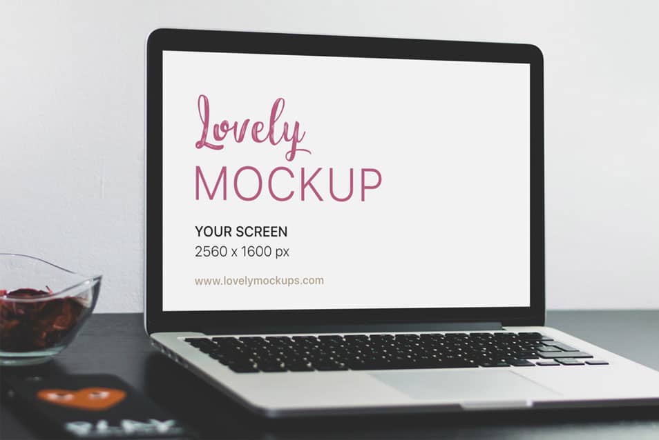 Macbook Mockup on Black Table 2 Macbook Mockup on Black Table