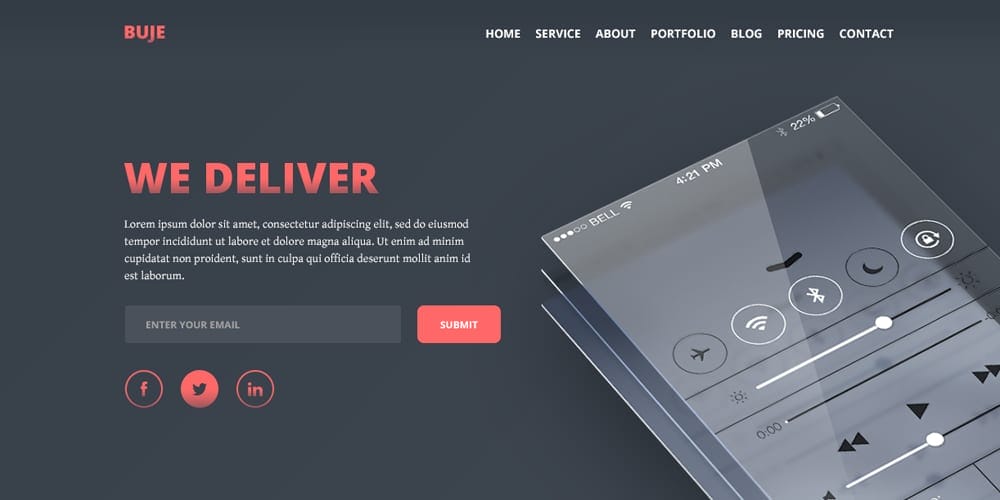 Free Portfolio Website Templates (PSD , HTML) 96 Buje One Page PSD Template
