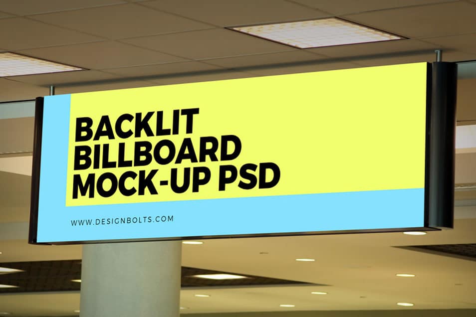 Free Indoor Advertising Backlit Basement Billboard Mockup PSD 2 Free Indoor Advertising Backlit Basement Billboard Mockup PSD