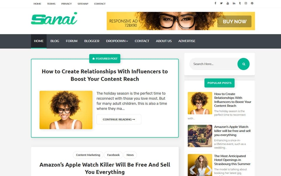 300+ Best Free Responsive Blogger Templates 2025 166 Sanai Responsive Blogger Template
