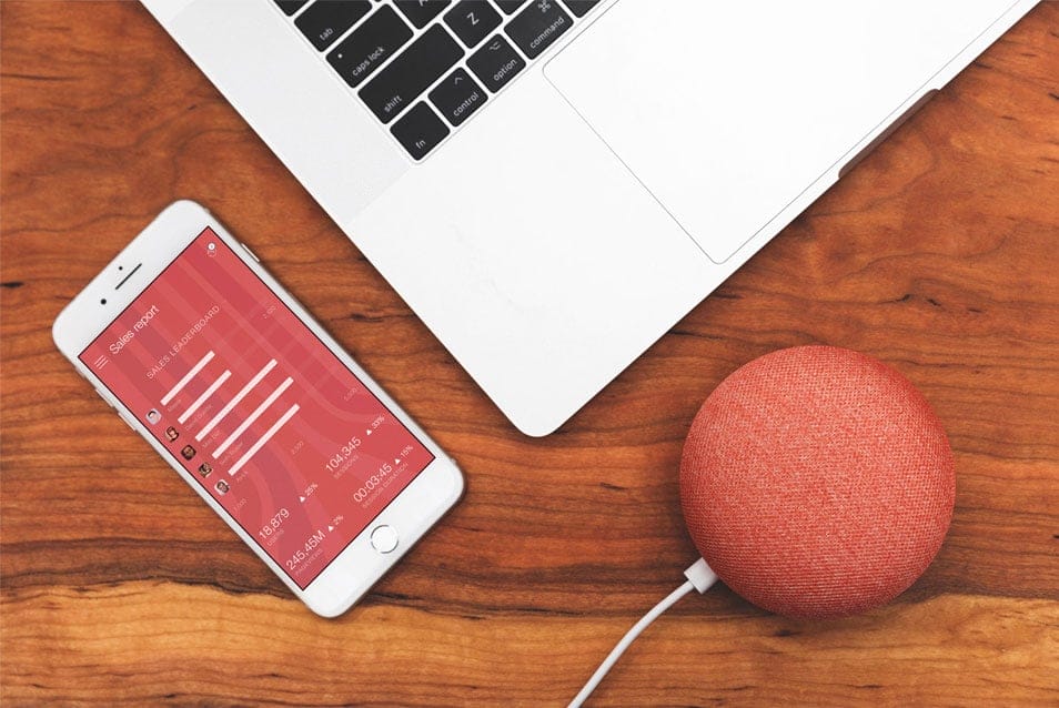 iPhone Mockup With Macbook On Wooden Desk 2 iPhone Mockup With Macbook On Wooden Desk