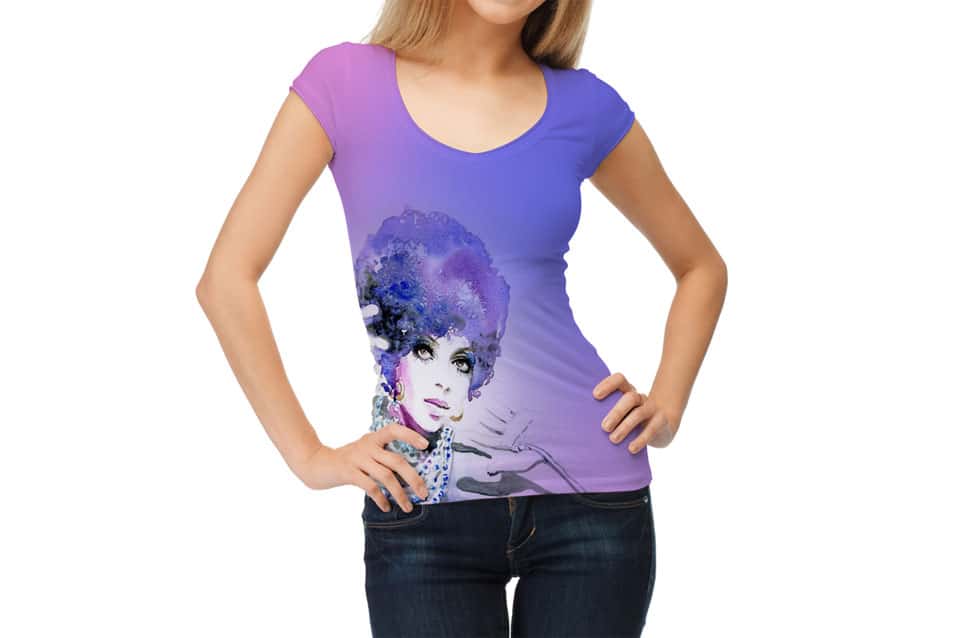 Free Beautiful Girl Wearing Round V-Neck TShirt Mockup 2 Free Beautiful Girl Wearing Round V-Neck TShirt Mockup