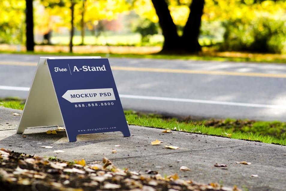 Free Outdoor Advertising A-Stand Mockup PSD 2 Free Outdoor Advertising A-Stand Mockup PSD