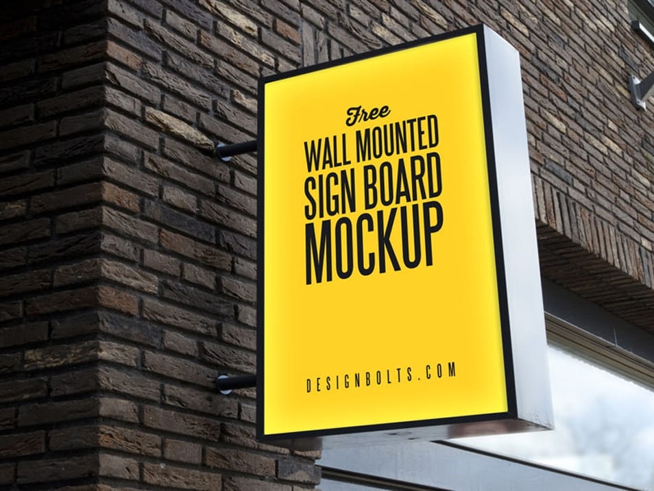 Free Outdoor Advertising Wall Mounted Sign Board Mockup PSD 2 Free Outdoor Advertising Wall Mounted Sign Board Mockup PSD