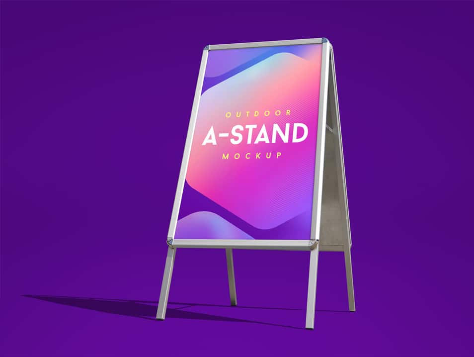 Free Outdoor Advertising Foldable A-Stand Mockup PSD 2 Free Outdoor Advertising Foldable A-Stand Mockup PSD