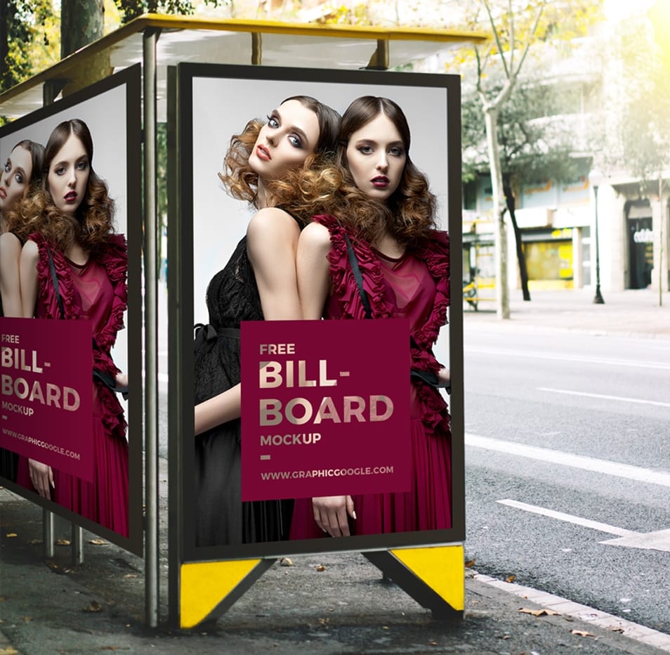 Free Outdoor Bus Stop Advertisement Billboard Mockup 2 Free Outdoor Bus Stop Advertisement Billboard Mockup