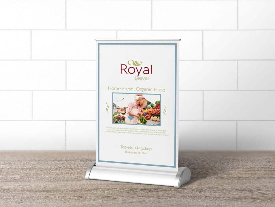 Free Retractable Tabletop Menu Mockup PSD 2 Free Retractable Tabletop Menu Mockup PSD