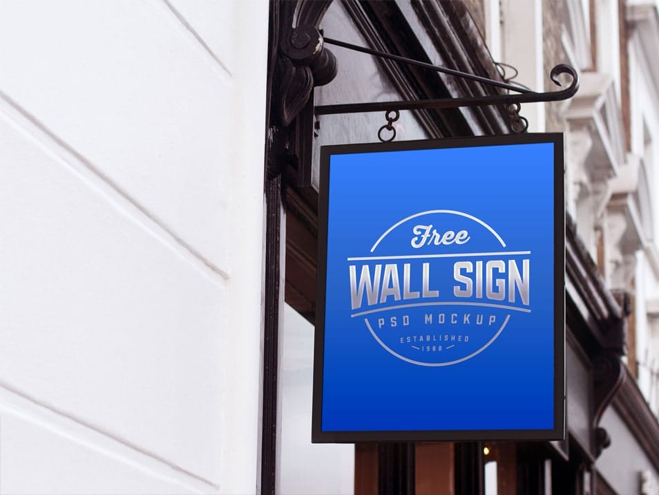 Free Wall Mounted Classic Wall Sign Mockup PSD 2 Free Wall Mounted Classic Wall Sign Mockup PSD