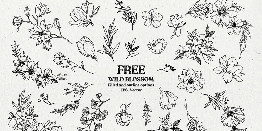Free Wild Blossom Hand Sketched Floral Elements