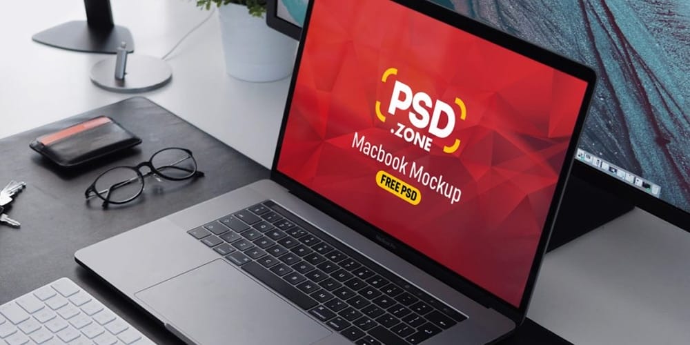 Free Workspace Mockup Design Templates 105 Macbook Pro on Workstation Mockup PSD