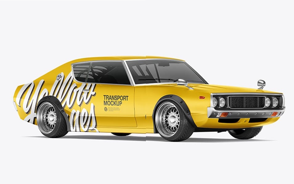 Retro Sport Car Mockup - Half Side View 2 Retro Sport Car Mockup - Half Side View