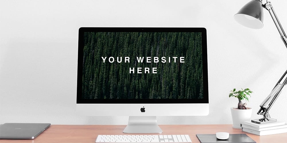 Free Workspace Mockup Design Templates 125 iMac on Desk Mockup