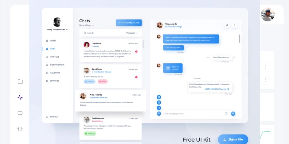 Free Dashboard UI Design PSD 267 Chat Dashboard