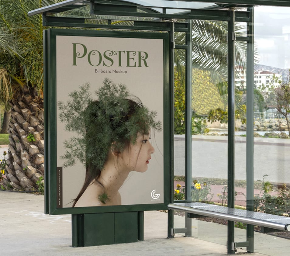 Free Bus Stop Poster Billboard Mockup PSD 2 Free Bus Stop Poster Billboard Mockup PSD