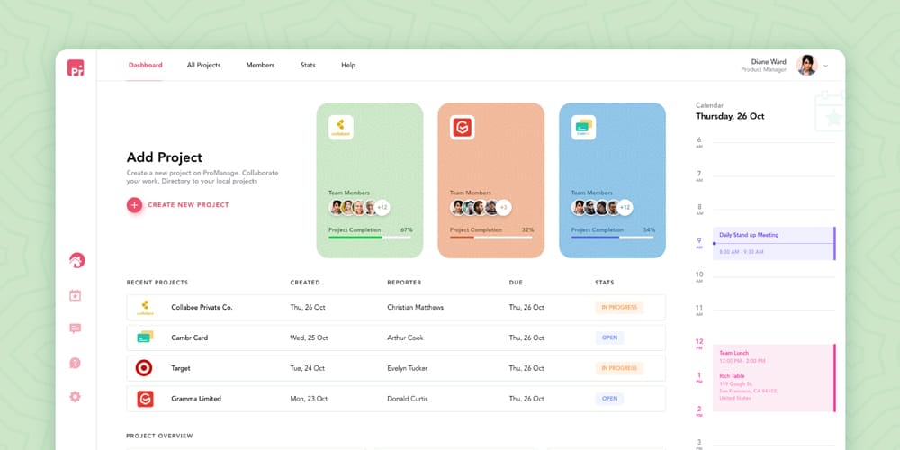Free Dashboard UI Design PSD 200 ProManage Dashboard