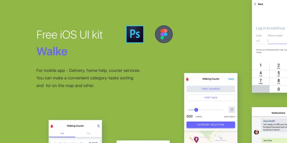 Walke iOS App UI Kit PSD