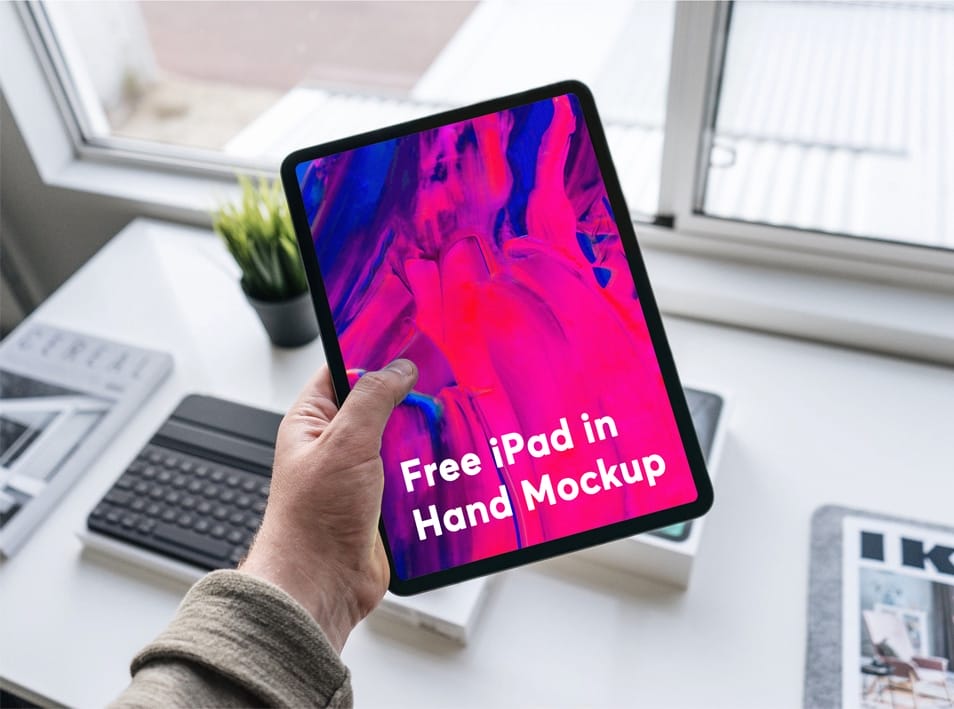Free iPad in Hand Mockup 2 Free iPad in Hand Mockup
